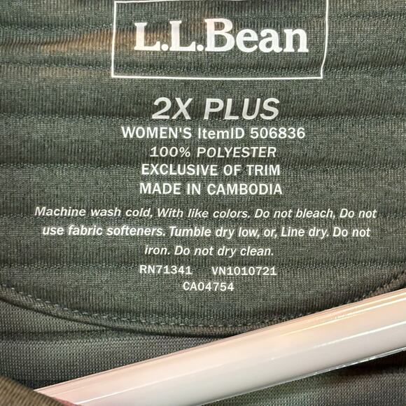 LL Bean Sweatshirt Womens 2X Plus Green Airlight Knit Pullover 1/4 Snap Ribbed - Picture 4 of 9